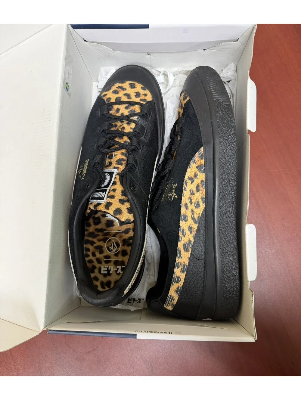Size 12 PUMA Clyde RT x Volcom x Billy's Leopard Print - Black NEW WITH BOX